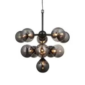 Image of Oscar 11 Light Multi Arm Glass Shade Ceiling Pendant Black Chrome