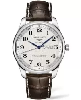 Image of Longines Master Collection Automatic 42mm Silver Dial Brown Leather Strap Mens Watch L2.920.4.78.3 L2.920.4.78.3