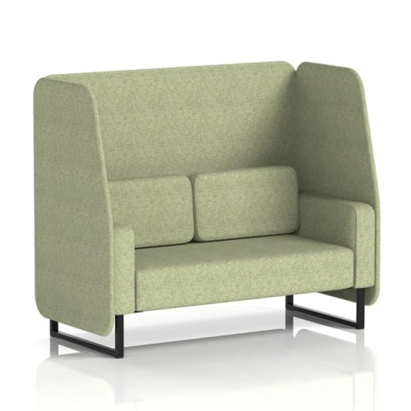 Image of Brixworth 2 Seater Open Office Booth with Black Legs in Rivet Fabric - Burnish Panels and Sofa