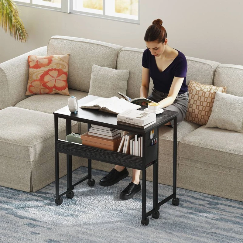 Image of HOMCOM 80cm Foldable Computer Desk on Wheels for Small Spaces, Black Unisex
