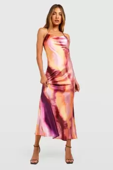 image of Abstract Satin Cowl Slip Dress