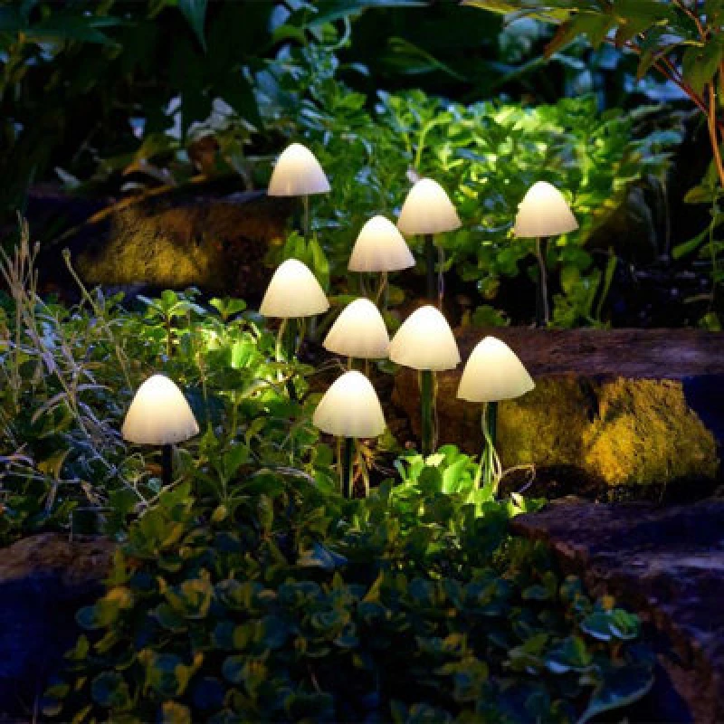 Image of Smart Solar Lumishroom Stake Lights, Set Of 10, Robert Dyas, White 1012064DY