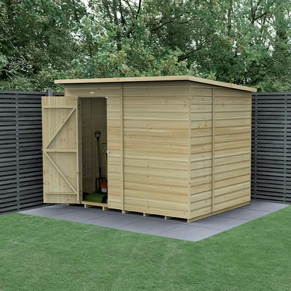Image of 8' x 6' Forest Beckwood 25yr Guarantee Shiplap Pressure Treated Windowless Pent Wooden Shed (2.52m x 2.05m)