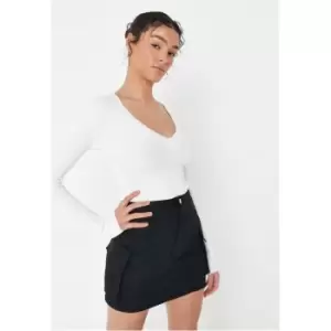 image of Missguided lightweight rib knitted v neck top - White