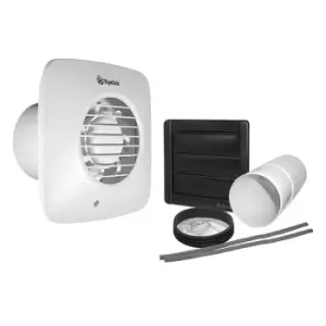 image of Xpelair DX100HPTS Square Humidistat Pullcord Timer Extractor Fan with Wall Kit - 93029AW