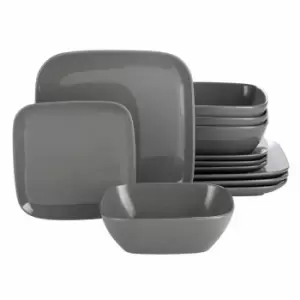 12 Piece Darby Square Dinner Set - Grey