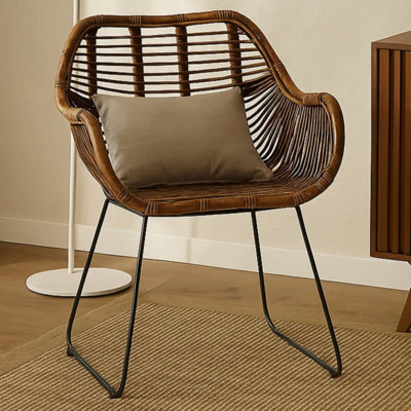 Image of Premier Housewares Natural Rattan Gata Chair, Eco-Friendly Dining Chair, Easy to Clean Dining Chair, Armrest Rattan chair Natural