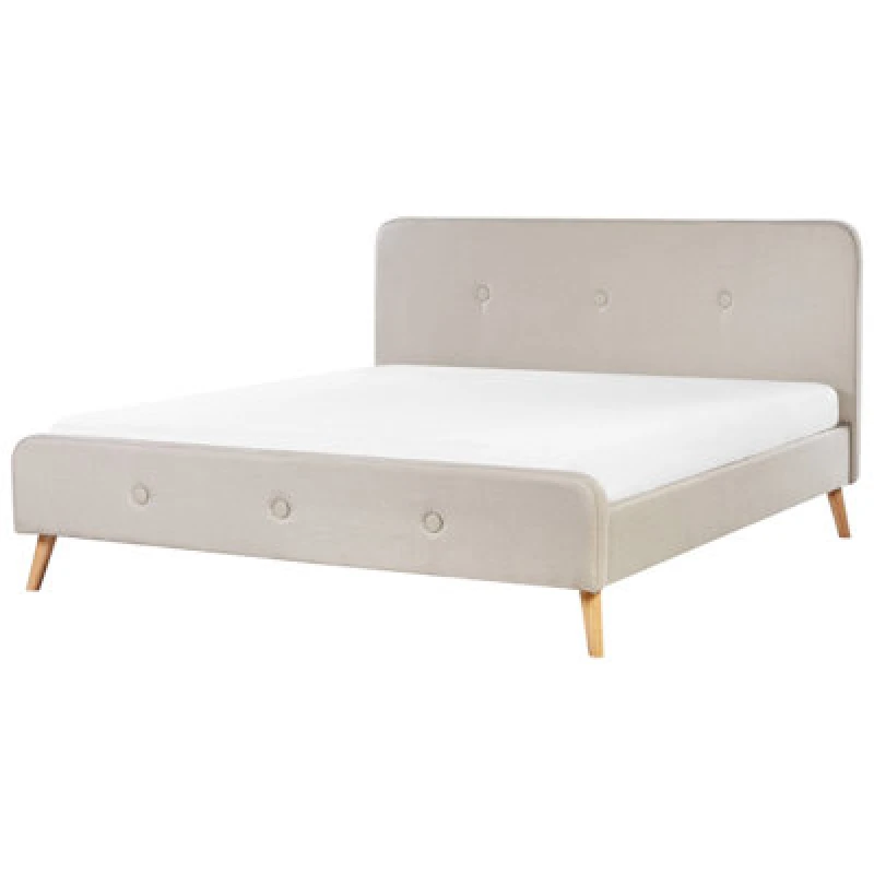 Image of Beliani Bed Faux Linen Rennes 180 X 200 Cm (Eu Super King) Light Beige