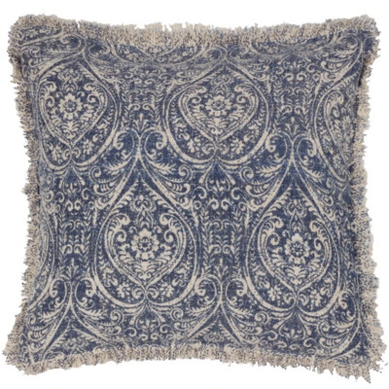 Image of Paoletti Paoletti Durelle Paisley Fringed Polyester Filled Cushion in Mid Blue Size: 50cm x 50cm Mid Blue 50cm x 50cm Unisex 5025532864536