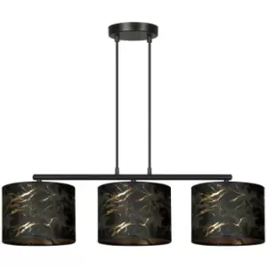 Image of Emibig Broddi Black Bar Pendant Ceiling Light with Black Fabric Shades, 3x E27