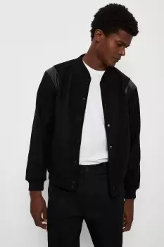 Image of Mens Regular Fit Black Tonal Pu Varsity Jacket