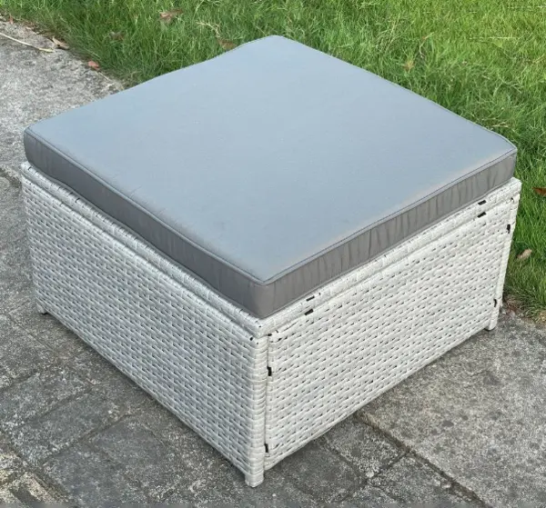 Image of Fimous Light Grey Outdoor PE Rattan Footstool with Dark Grey Cushion