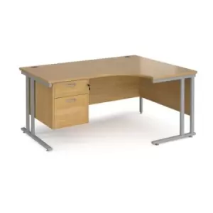 image of Office Desk Right Hand Corner Desk 1600mm With Pedestal Oak Top With Silver Frame 1200mm Depth Maestro 25 MC16ERP2SO