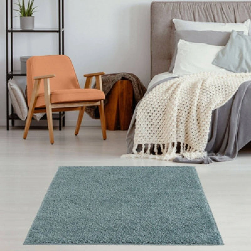 Image of The Rugs Modern Luxury Shaggy Rug Solid Duck Egg Blue 120X120 Cm, Blue 5060912230938