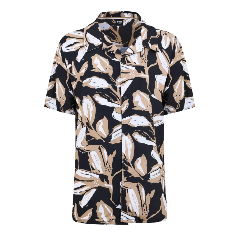Image of Boss Mens Beach Patterned Short Sleeve Shirt Black male S