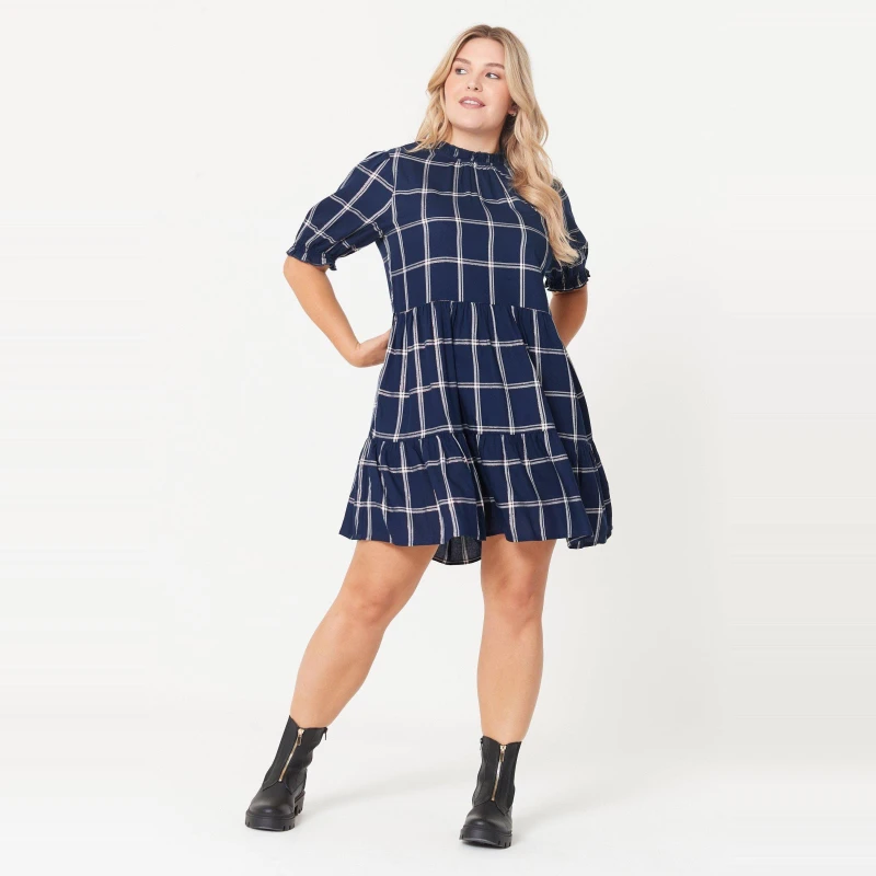 Image of Be You Check Smock Dress - Blue Blue 10