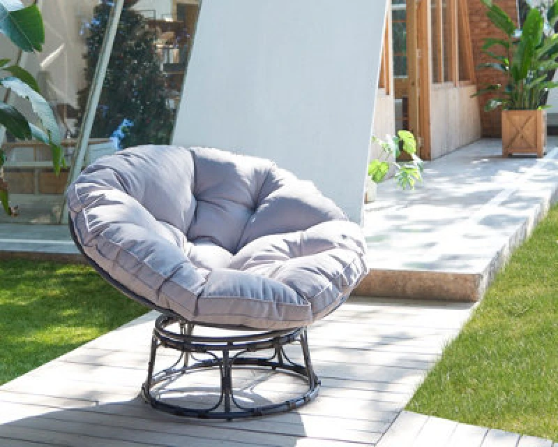 Image of Home Detail Papasan Moon Chair Brown Rattan Garden Furniture Seat Outdoor or Indoor Padded Seat in Grey Grey Unisex