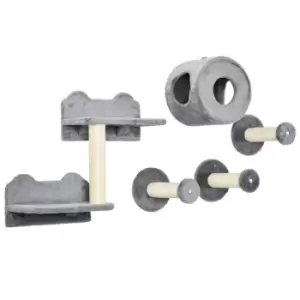 Image of PawHut 5Pcs Cat Wall Furniture with Perch, Cat Condo, Scratching Post, Wall Mounted Cat Tree for Indoor Cats Use - Grey