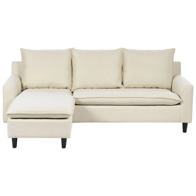 Image of Beliani Corner Sofa 3 Seater Elvenes Fabric Light Beige Right Hand