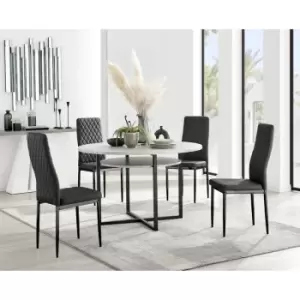 Image of Furniturebox Adley Grey Concrete Effect 120cm Storage Dining Table & 4 Black Milan Black Leg Faux Leather Chairs