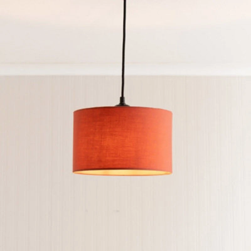 Image of ValueLights ValueLights Reni Rust Red Fabric Easy Fit Drum Ceiling Lamp Shade with LED Bulb in Burnt Orange Size: Small Burnt Orange Small Unisex 50