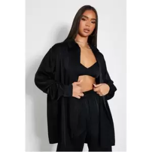 image of I Saw It First Longline Satin Shirt - Black