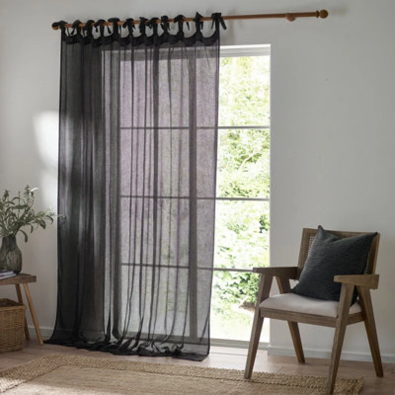 Image of Yard Nimbus Sheer Tie Top Curtain Panel Black (W)140Cm X (D)250Cm