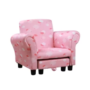 Image of HOMCOM Cute Cloud Star Child Armchair Mini Seat Wood Frame w/ Footrest Padding Anti Slip Legs High Back Arms Furniture Pink White
