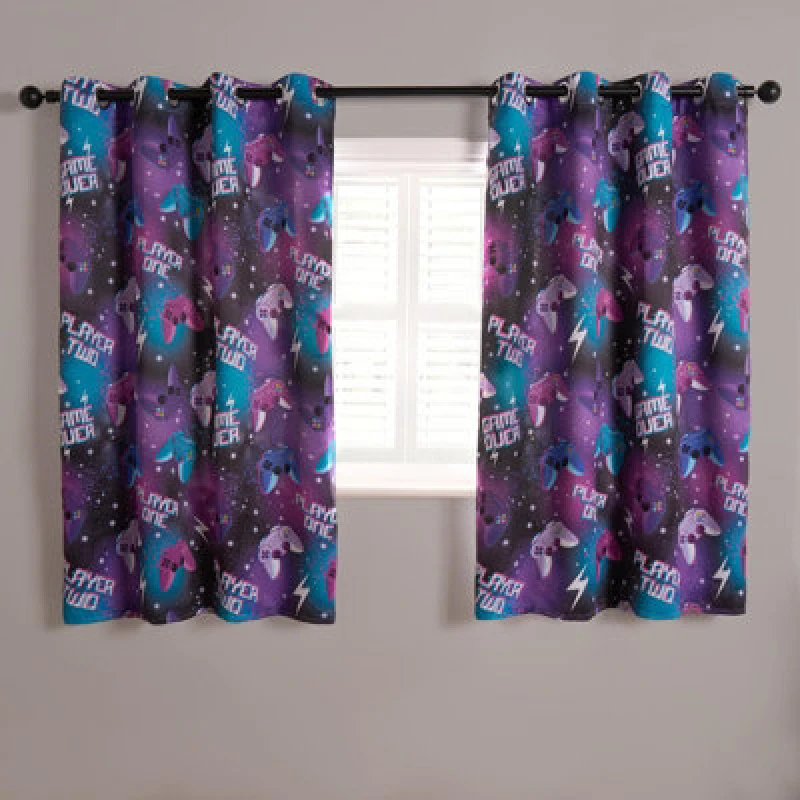 Image of OHS OHS Blackout Eyelet Curtains Gaming Panel Pair of Ring Top Ready Made Size: 117cm width x 137cm drop Black 117cm width x 137cm drop Unisex 50274