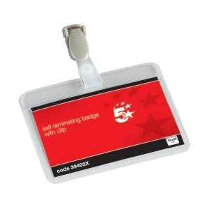Image of 5 Star Office Name Badges Self Laminating Landscape with Plastic Clip 54x90mm Pack 25