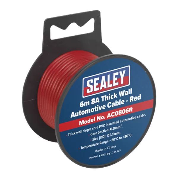 image of Genuine SEALEY AC0806R Automotive Cable Thick Wall 8A 6mtr Red