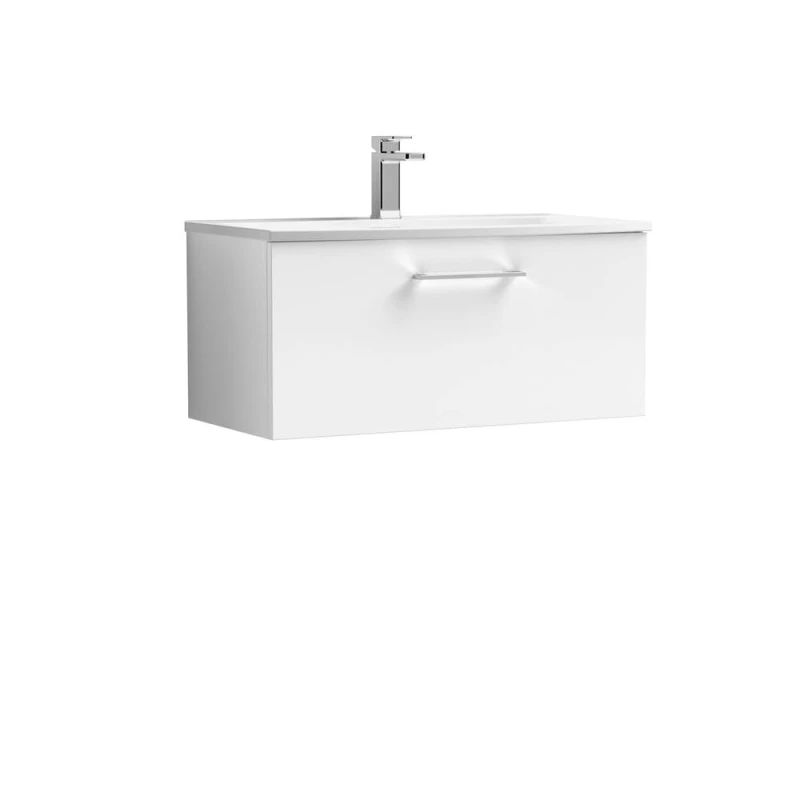 Image of Balterley Bathroom 1-Drawer Wall-Hung Curved Basin Vanity Unit, White, 800mm in White White Unisex
