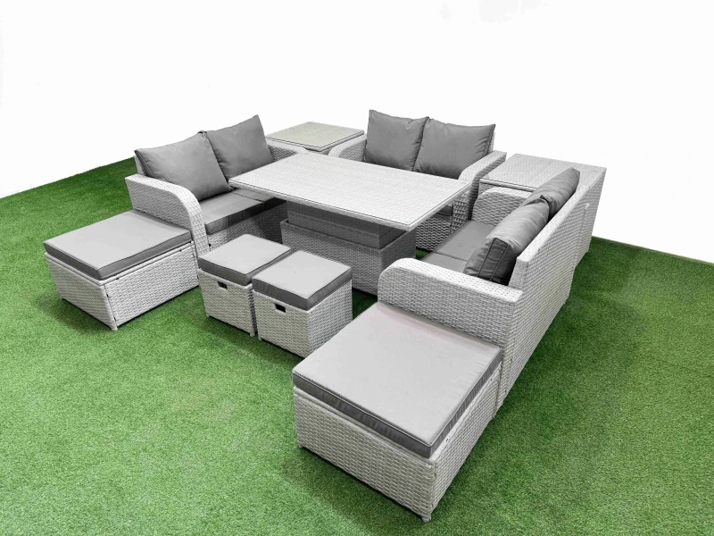 Image of Fimous 10 PCs Rising Dining Table Set Inclining Love Sofa Seat Big Footstool in Light Grey Light Grey Unisex