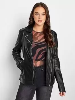 Long Tall Sally Faux Leather Biker Jacket - Black, Size 18, Women