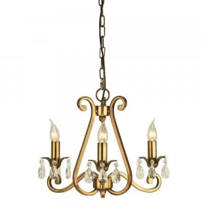Image of 3 Light Multi Arm Ceiling Pendant Chandelier Antique Brass, E14