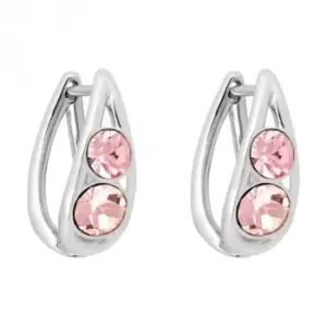 image of Sterling Silver Teardrop Light Rose Crystals Hoop Earrings E6160P