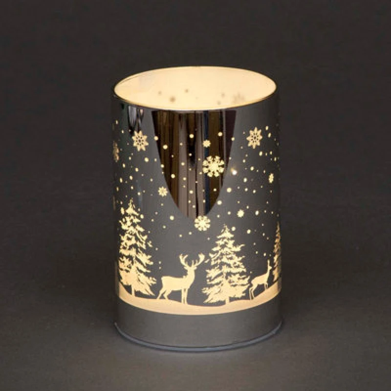 Image of Shatchi 13cm Christmas Decorated Vase Table Forest Scene Silver Silver