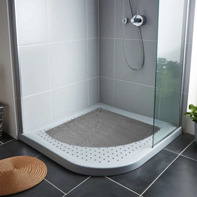 Image of Nicoman Reversible Dual-Colour Grey/brown Pvc Anti Slip Corner Shower Mat Bath Mat - Quadrant 53X53Cm