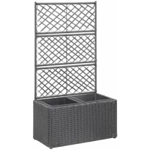 image of Trellis Raised Bed with 2 Pots 58x30x107cm Poly Rattan Black Vidaxl Black