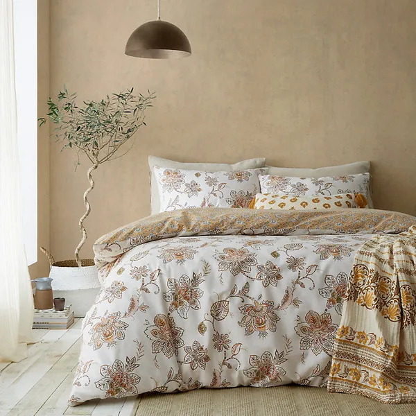 Image of Pineapple Elephant Sahara Floral Beige Duvet Cover and Pillowcase Set
