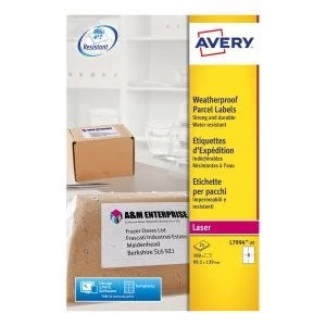 image of Avery Parcel Labels Laser 4 per Sheet Weatherproof 99.1x139mm White