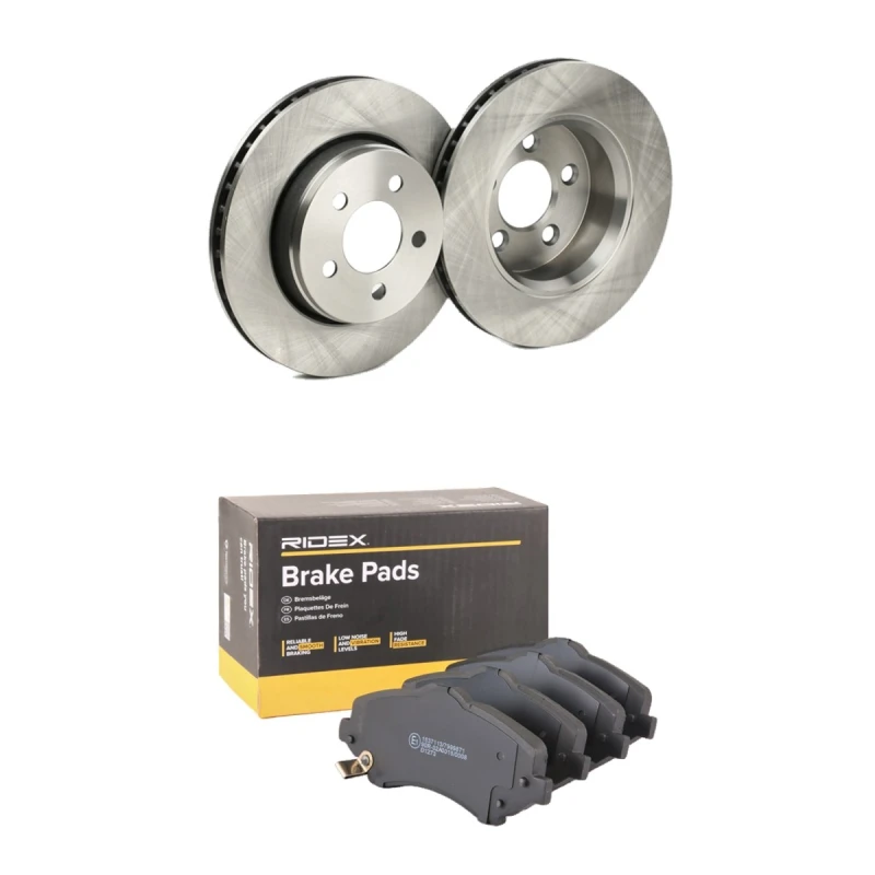 Image of RIDEX 3405B2550 Brake disc and pads set Front Axle, Brake Disc Type: internally vented, with acoustic wear warning Brake Set,disc brakes (3405)