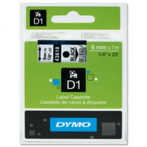 image of Dymo 43610 Black on Clear Label Tape 6mm x 7m