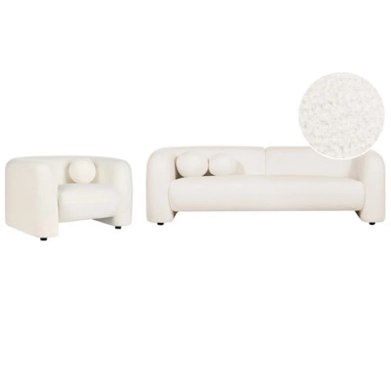 Image of Beliani Living Room Set 4 Seater Leiren Boucle White