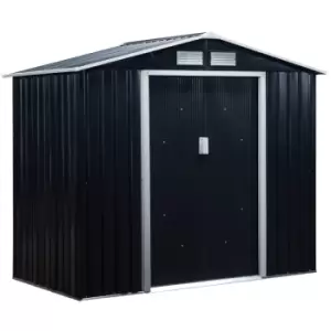 image of Outsunny Garden Storage Unit w/ Locking Door, Floor Foundation and Vent - Dark Grey