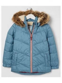 Image of FatFace Girls Elsie Spot Print Coat - Blue, Size 8-9 Years, Women