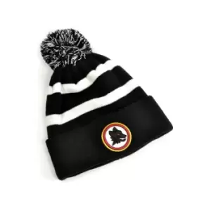 Image of AS Roma Knitted Turn Up Hat Black White Pom Pom