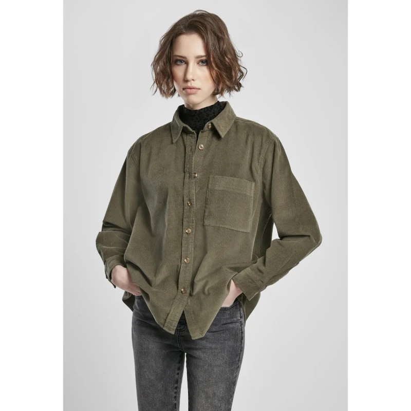 Image of Urban Classics Woman's shirt Urban Classics corduroy oversized Vert Female M