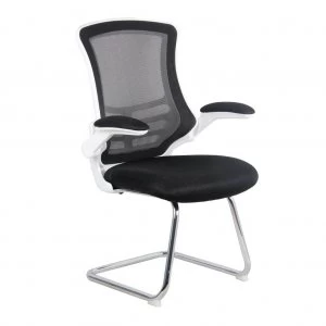 Image of Luna White Shell Chrome Frame Cantilever Mesh Chair Black