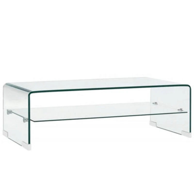 Image of vidaXL Coffee Table with a Shelf Clear 98cm Tempered Glass Side End Stand